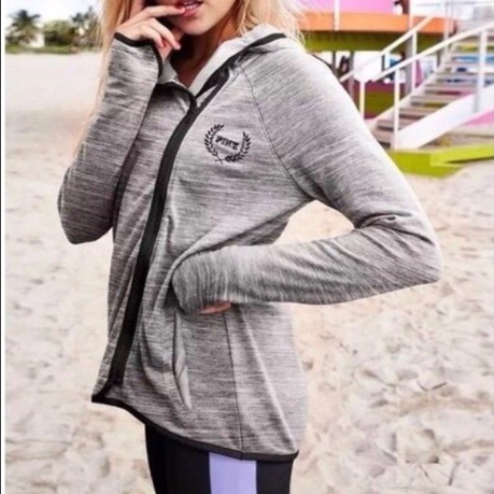 Pink by Victoria's Secret Long Sleeve Asymmetrical Zip Sweatshirt Grey/Black S